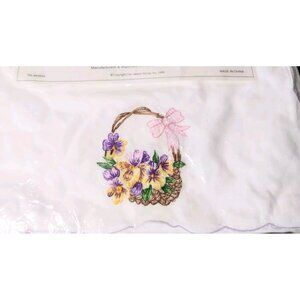 Jabara Embroidered Table Runner 13x72 Pansies Spring Cottage Scallop Easter New